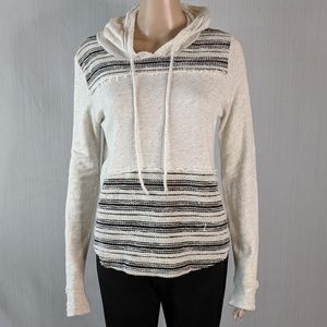 Cozy Casual Soft  cream w/ black stripes hoodie